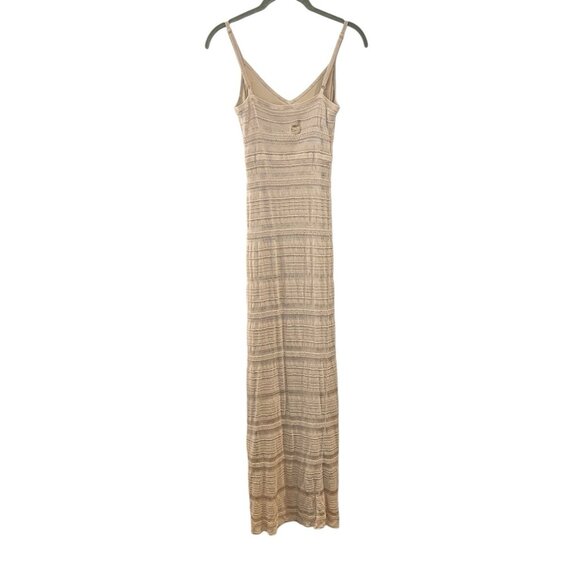 Bebe Y2K Beige Knit Striped V-Neck Slip Maxi Dress Beach Tan Bodycon SP FLAW - Picture 2 of 7